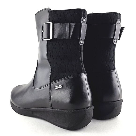 Aravon Women's Black Waterproof Leather Short Wedge Boots Buckle Strap Size 11 - Picture 5 of 16